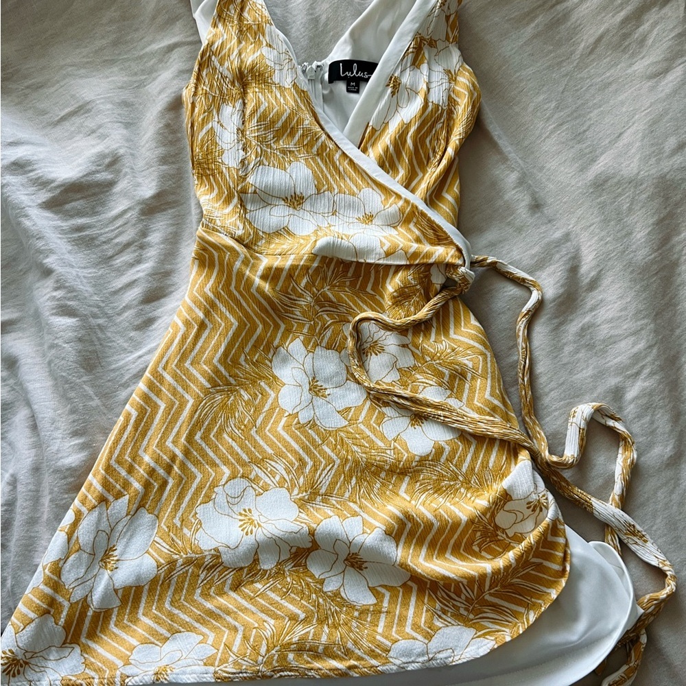 Lulu's Yellow Floral Wrap Dress
